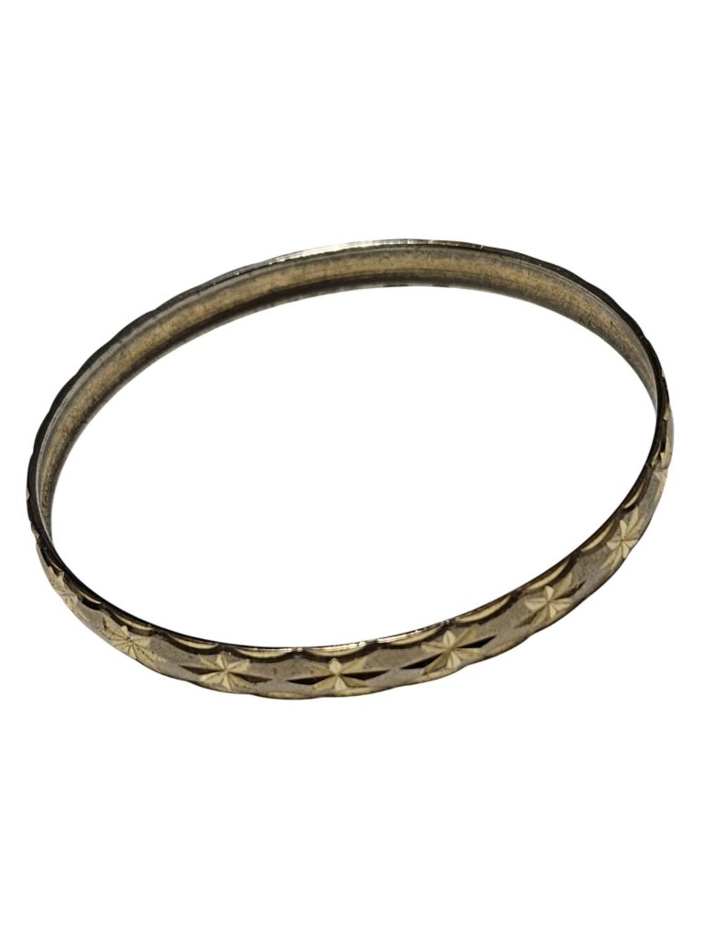 Vintage Bangle Bracelet Gold Tone Etched Starburst Floral Retro Cottagecore